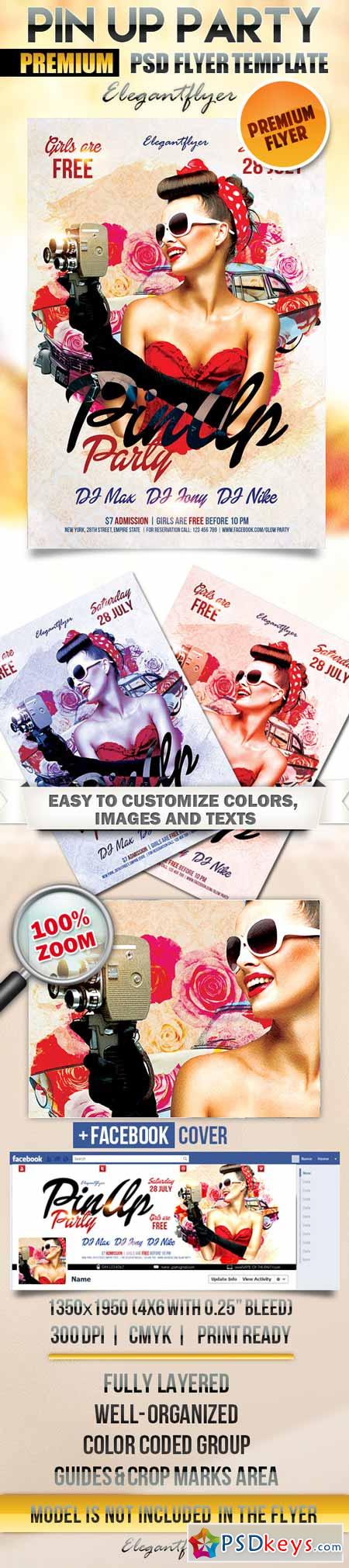 Pin Up Party  Flyer PSD Template + Facebook Cover