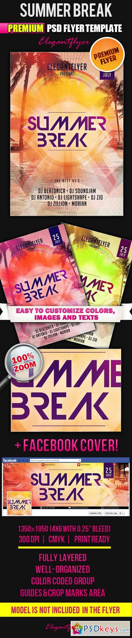 Summer Break Party  Flyer PSD Template + Facebook Cover
