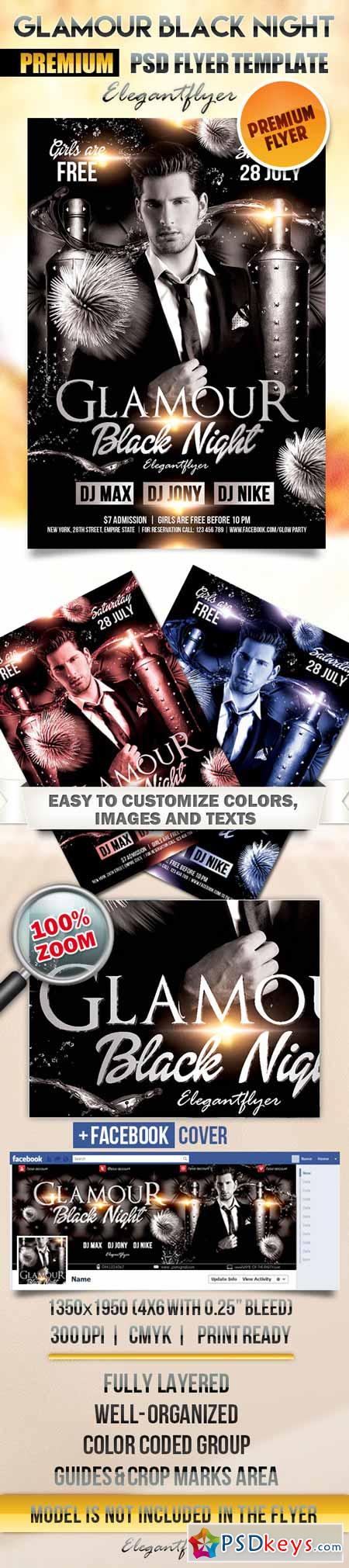 Glamour Black Night  Flyer PSD Template + Facebook Cover