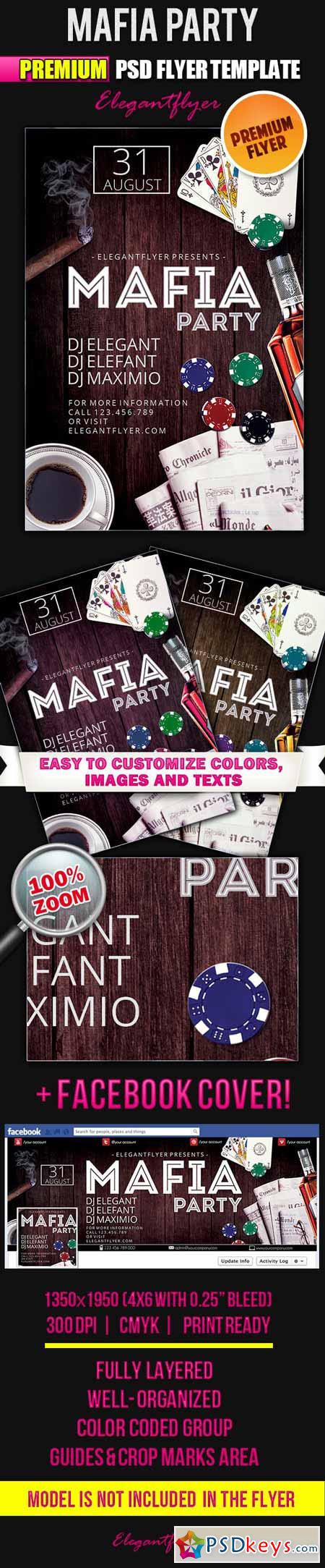 Mafia Party – Flyer PSD Template + Facebook Cover