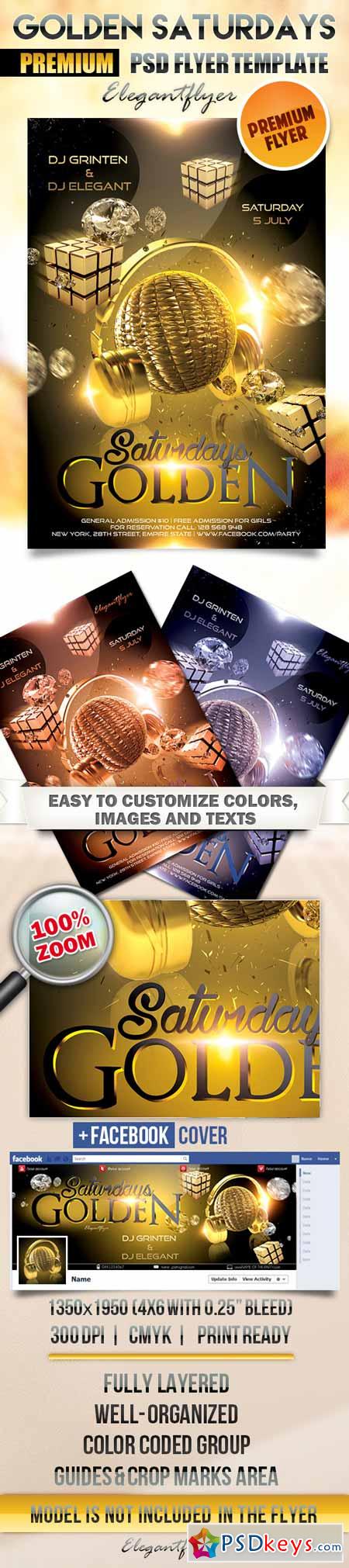 Golden Saturdays  Flyer PSD Template + Facebook Cover