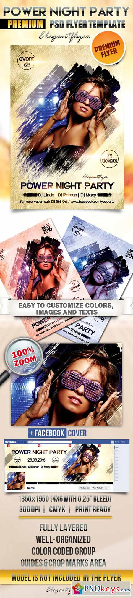Power Night Party  Flyer PSD Template + Facebook Cover