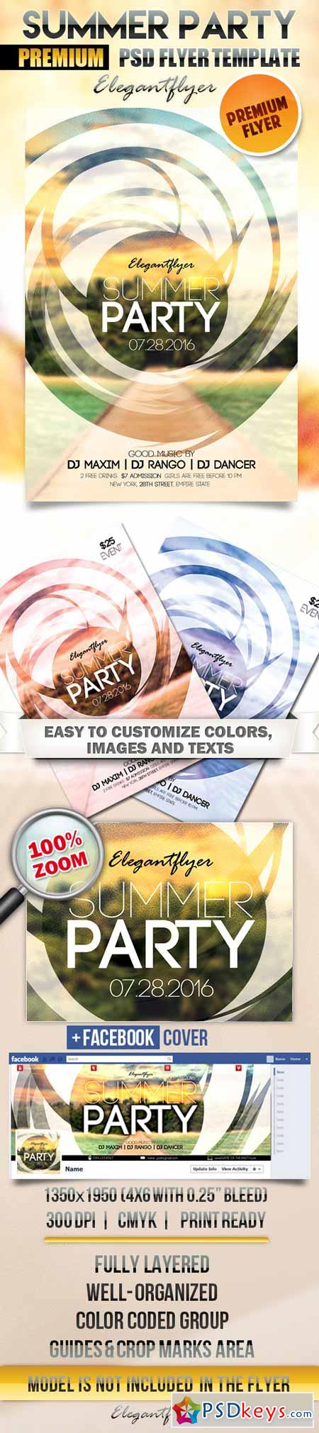 Summer party 6 – Flyer PSD Template + Facebook Cover