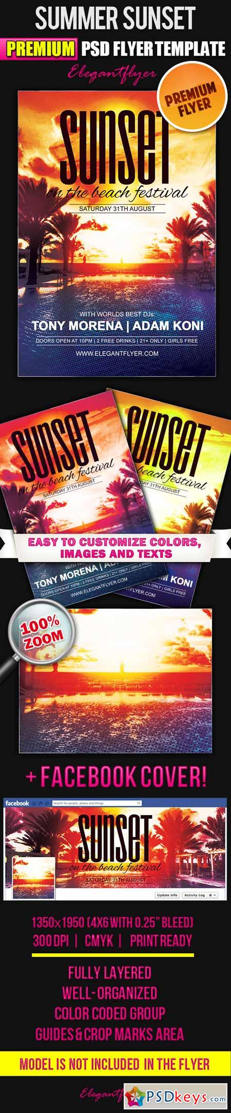 Summer Sunset  Flyer PSD Template + Facebook Cover