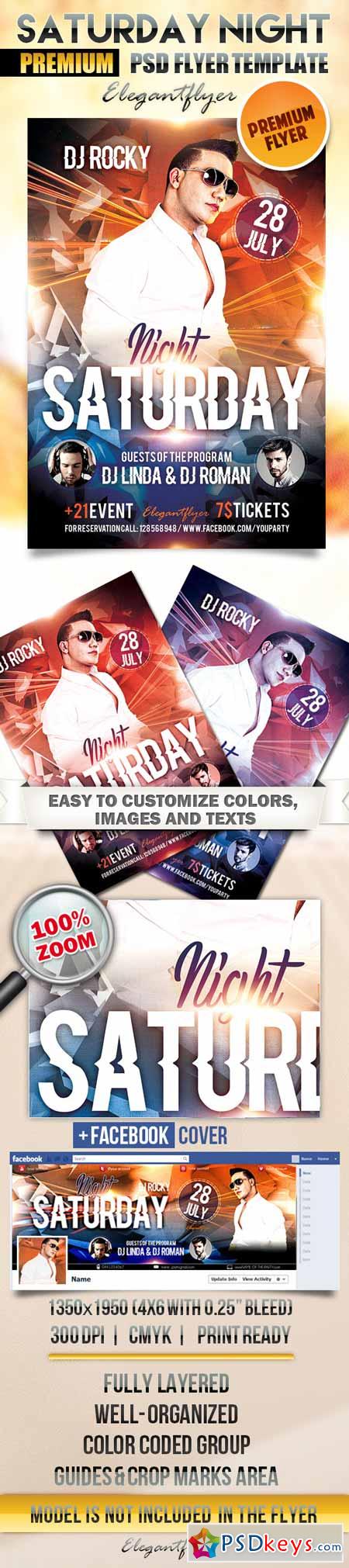 Saturday Night  Flyer PSD Template + Facebook Cover