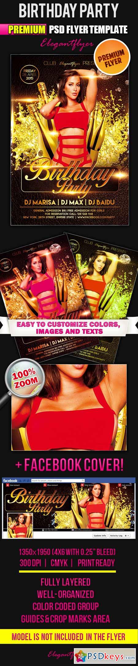 Birthday Party  Flyer PSD Template + Facebook Cover