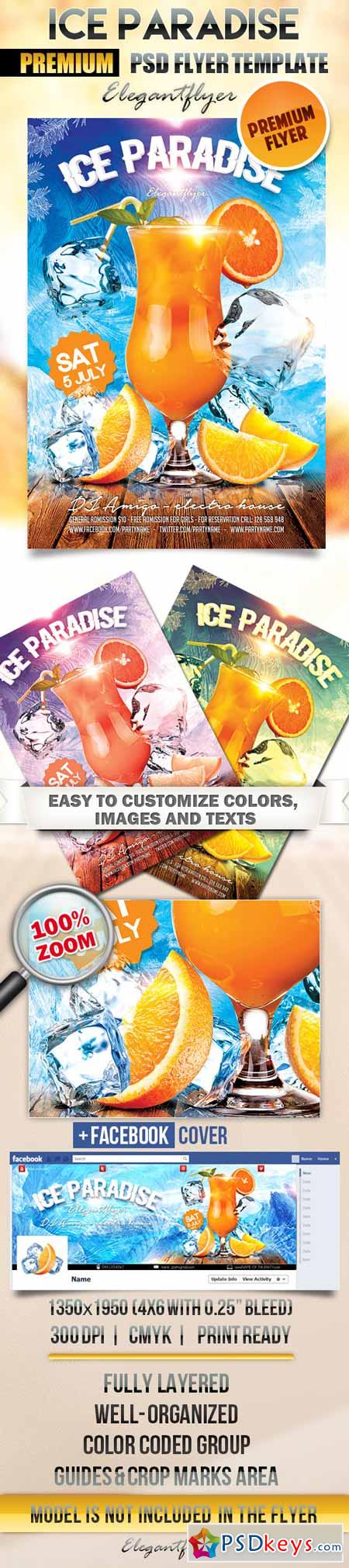 Ice Paradise  Flyer PSD Template + Facebook Cover