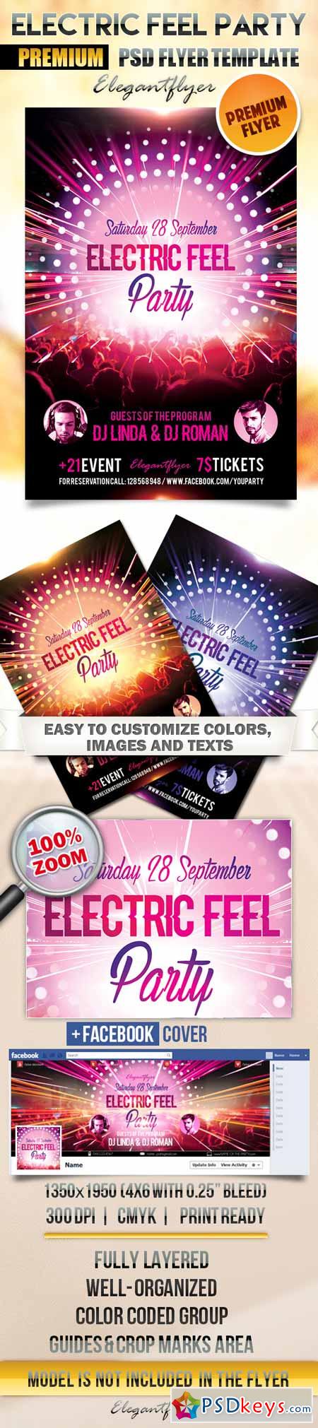 Electric Feel Party  Flyer PSD Template + Facebook Cover