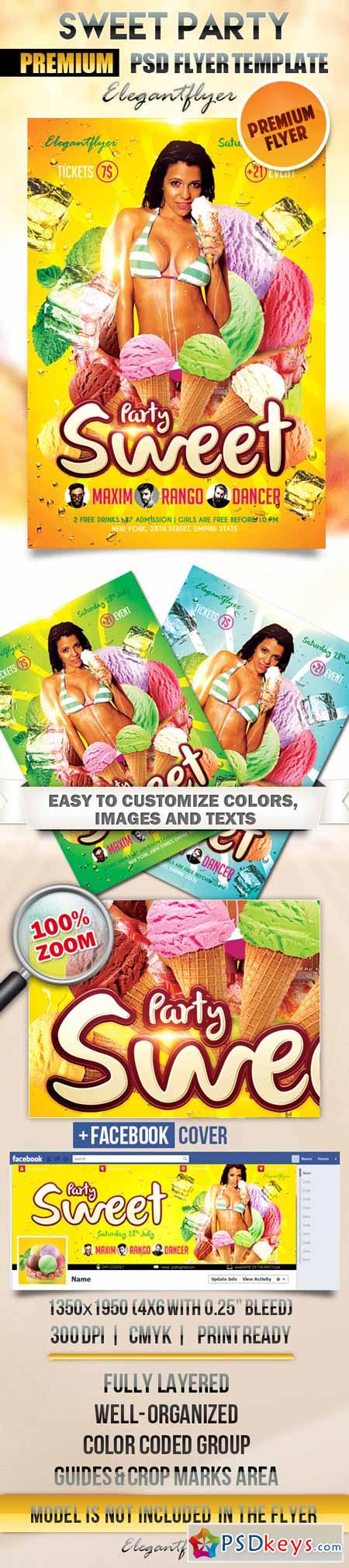 Sweet Party  Flyer PSD Template + Facebook Cover