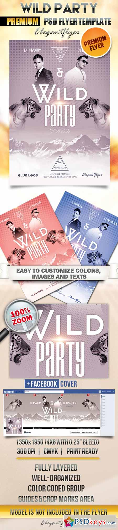 Wild Party  Flyer PSD Template + Facebook Cover