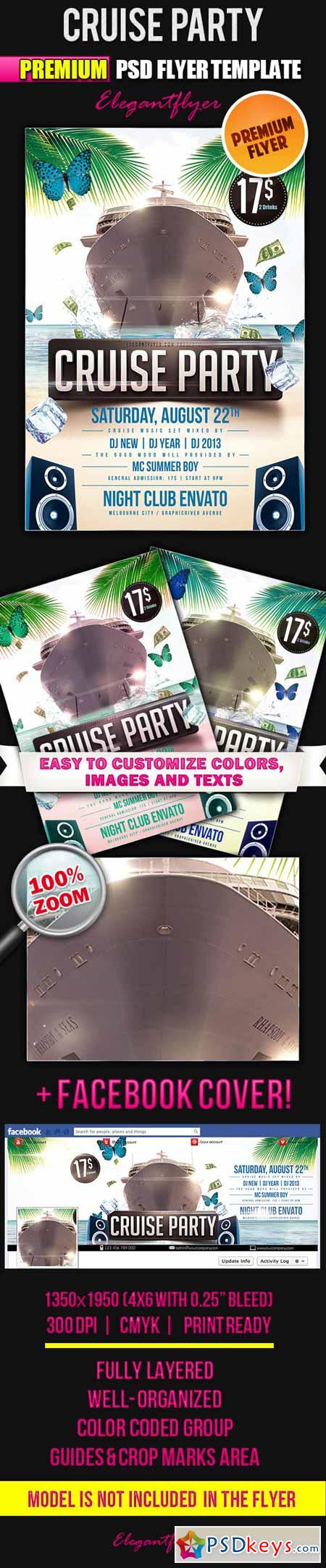 Cruise Party  Flyer PSD Template + Facebook Cover