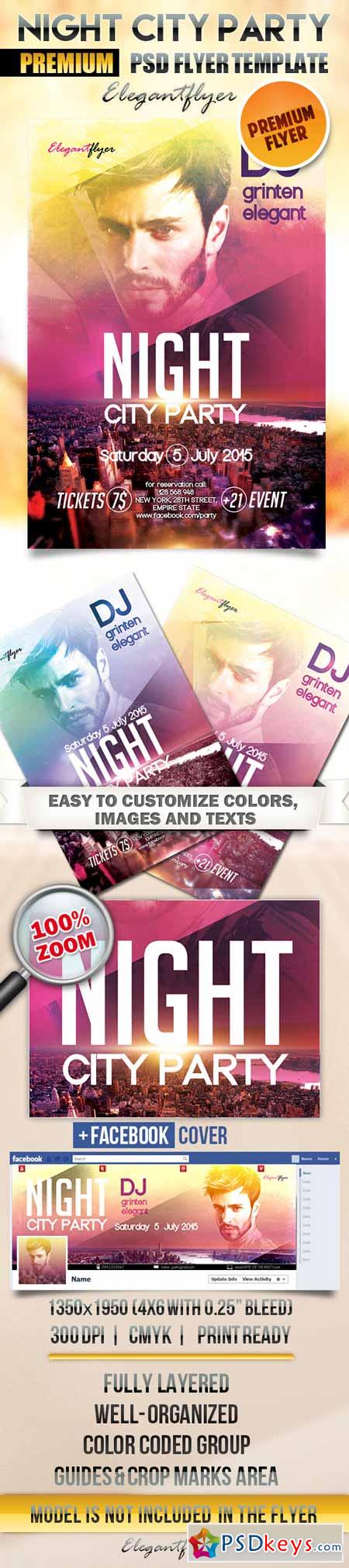 Night City party  Flyer PSD Template + Facebook Cover
