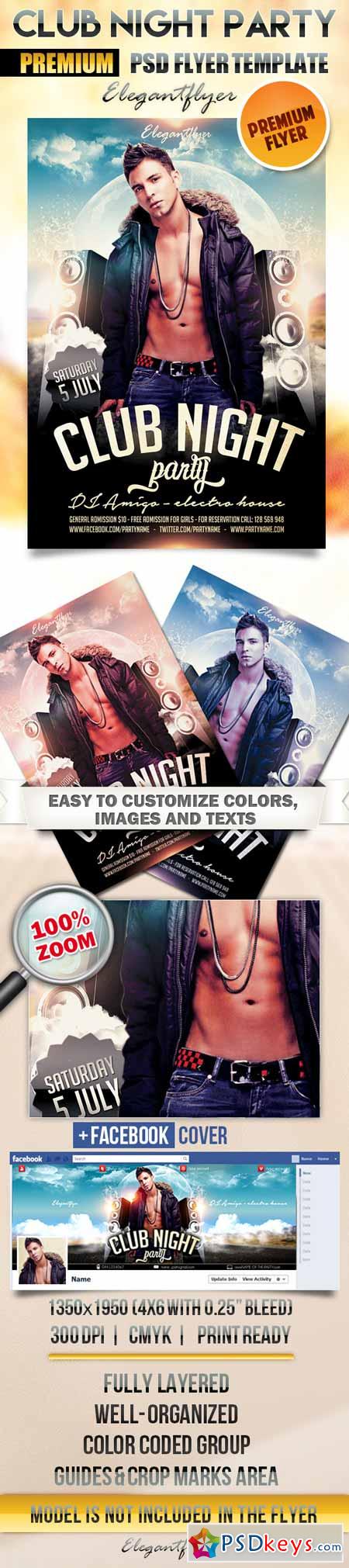 Club night party  Flyer PSD Template + Facebook Cover