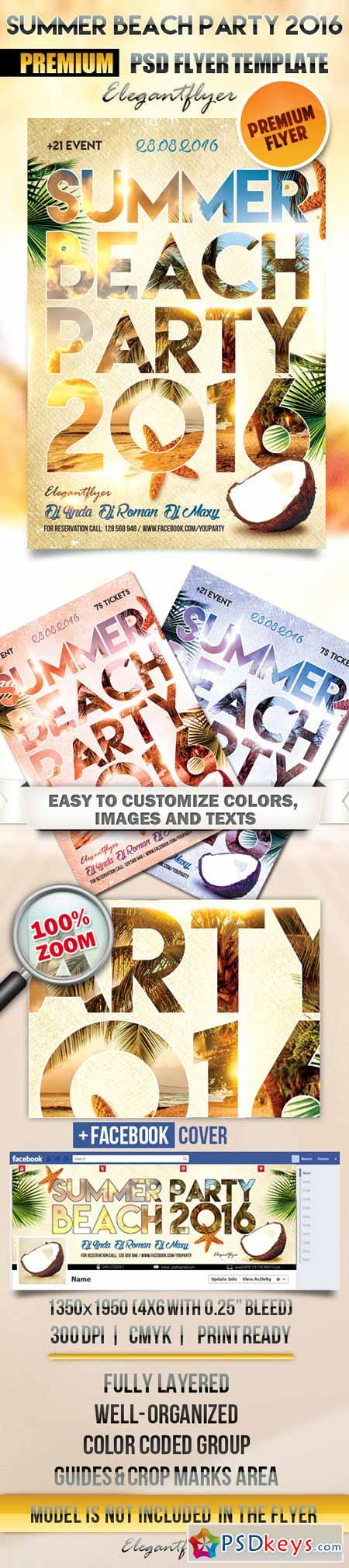 Summer Beach party 2016  Flyer PSD Template + Facebook Cover
