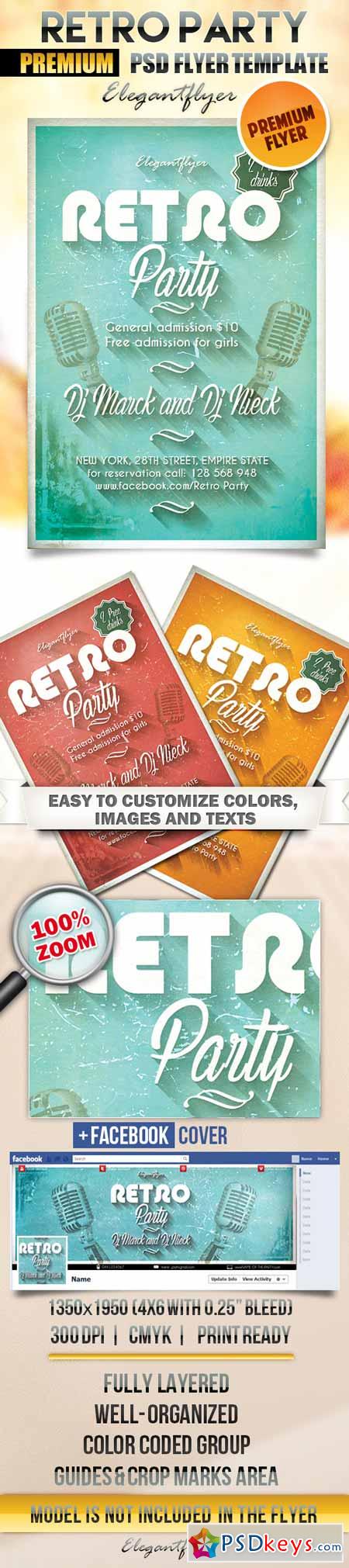 Retro Party 2  Flyer PSD Template + Facebook Cover