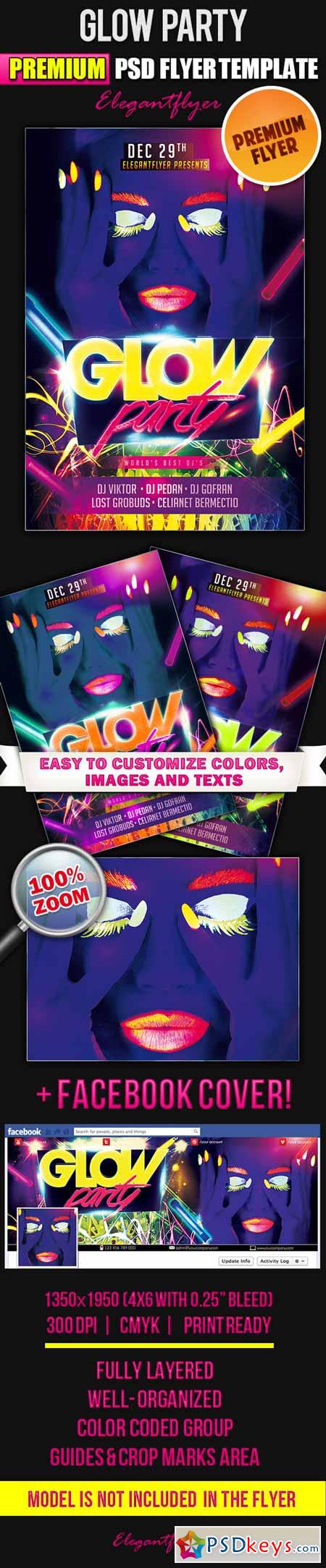 Glow Party – Flyer PSD Template + Facebook Cover