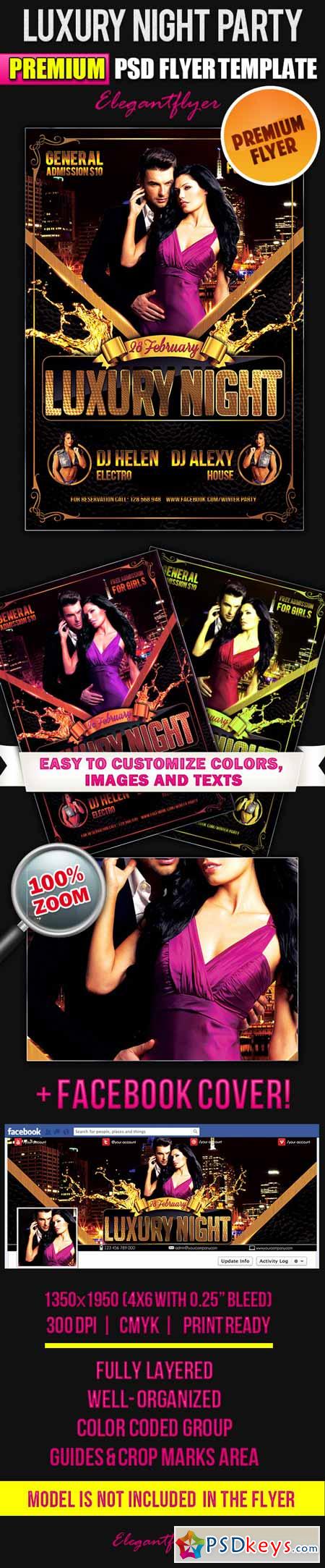 Luxury Night Party  Flyer PSD Template + Facebook Cover