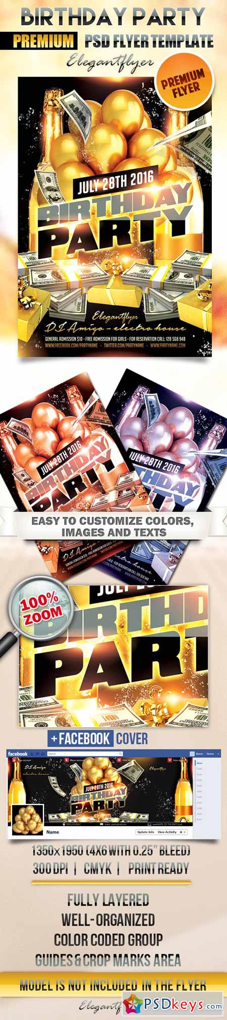 Birthday Party 7  Flyer PSD Template + Facebook Cover