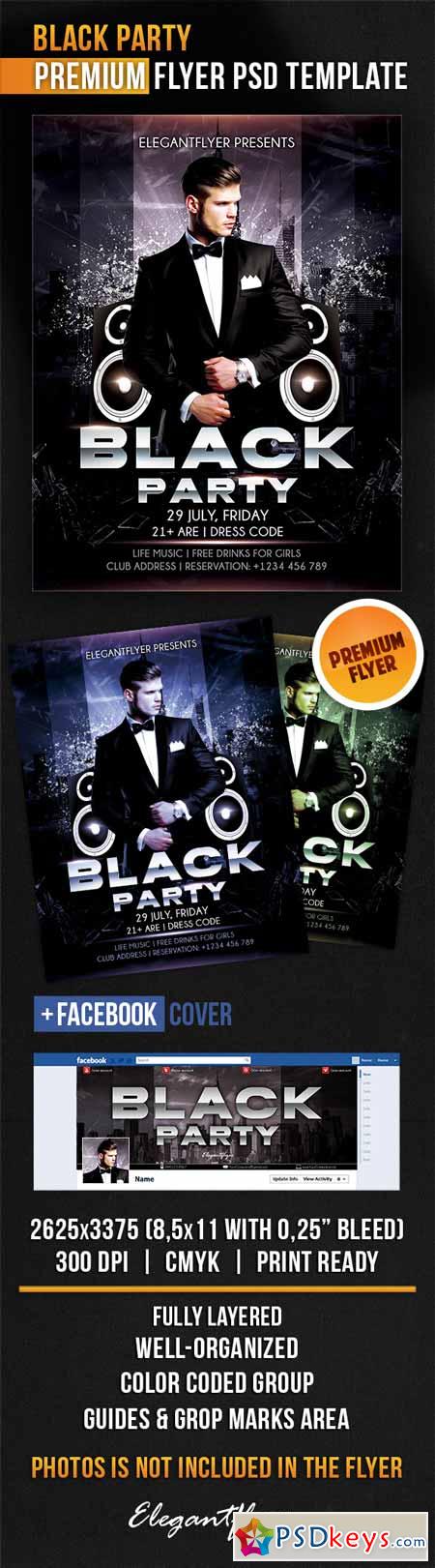 Black Party – Flyer PSD Template + Facebook Cover