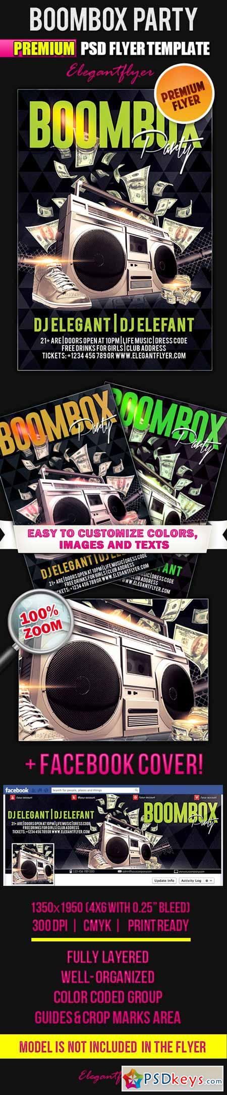 Boombox Party  Flyer PSD Template + Facebook Cover