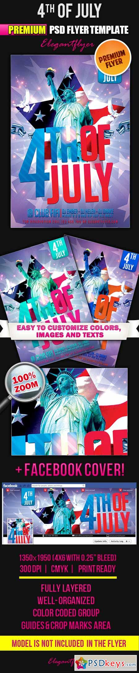4th of July  Flyer PSD Template + Facebook Cover 2