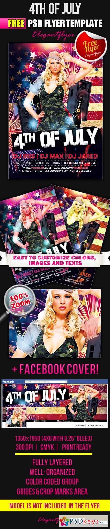4th of July  Flyer PSD Template + Facebook Cover 4