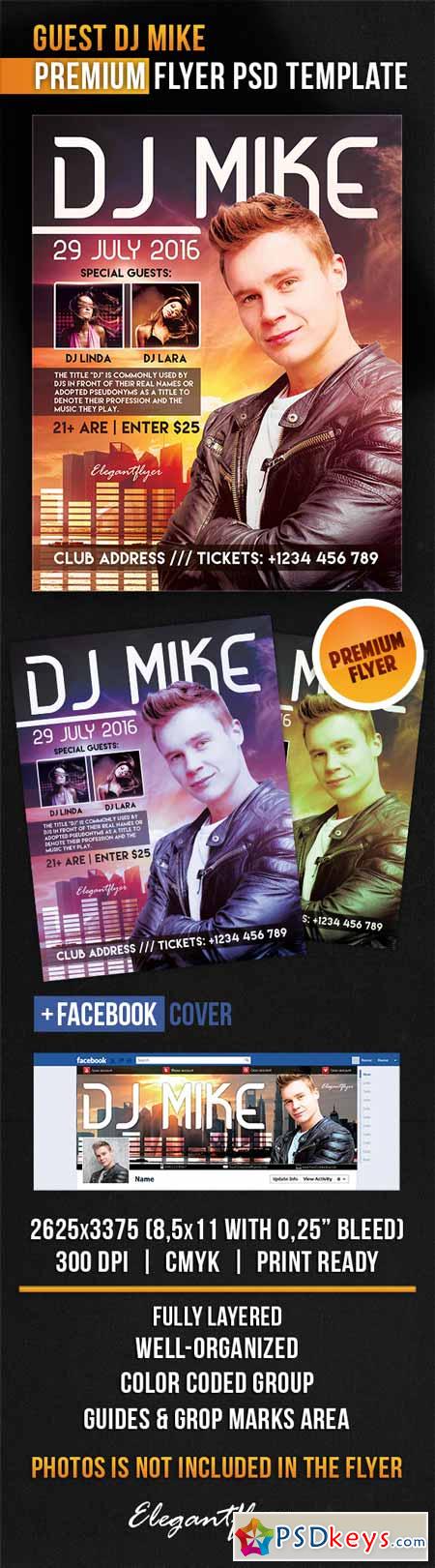 Guest Dj Mike  Flyer PSD Template + Facebook Cover