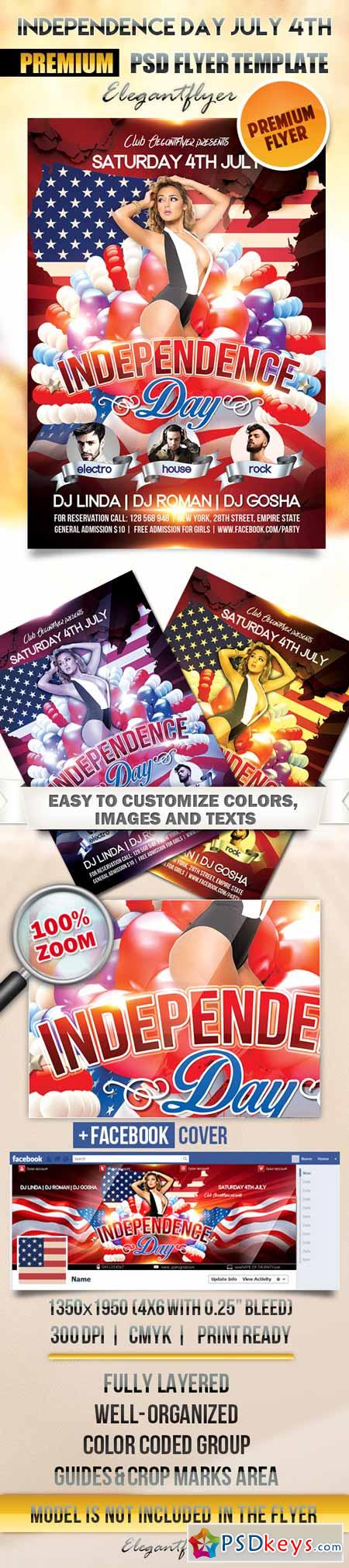 Independence Day Flyer July 4th – Flyer PSD Template + Facebook Cover