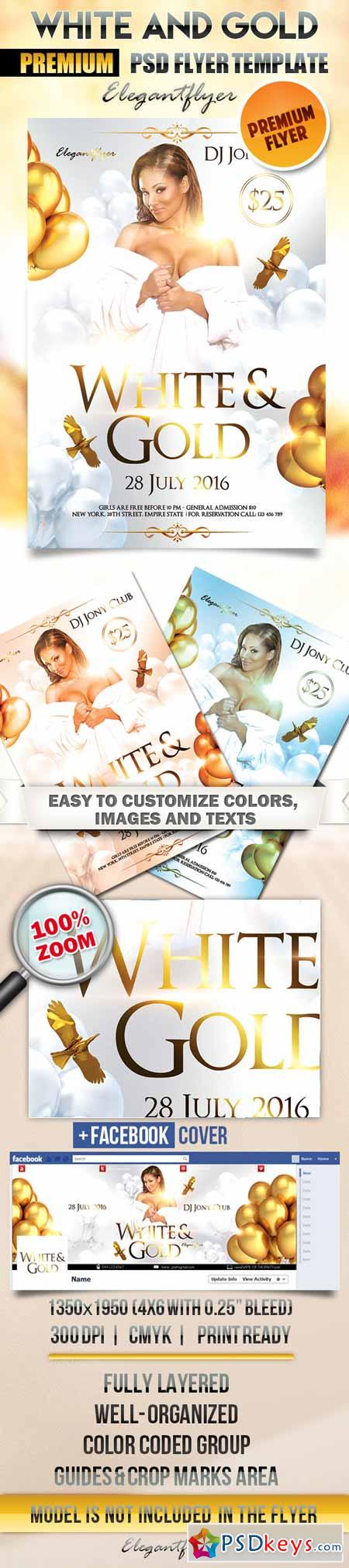 White and Gold Party – Flyer PSD Template + Facebook Cover