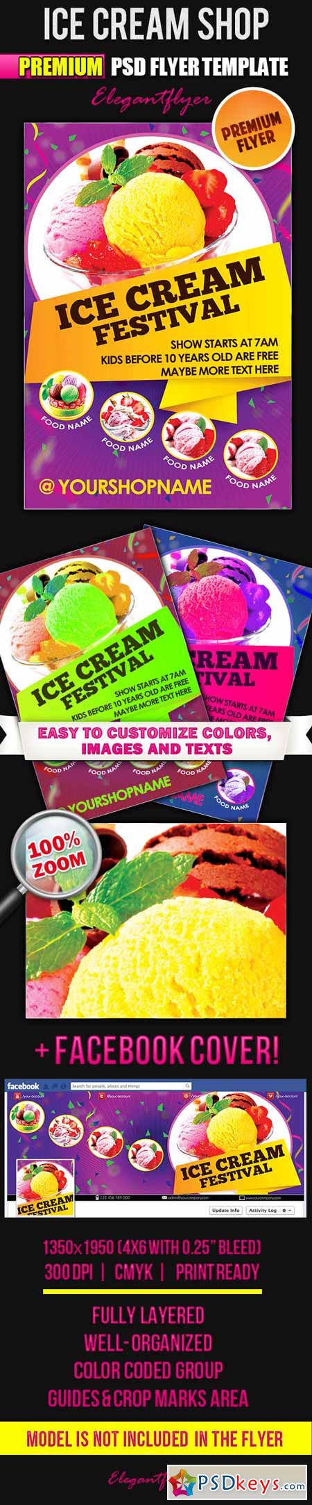 Ice Cream Shop  Flyer PSD Template + Facebook Cover