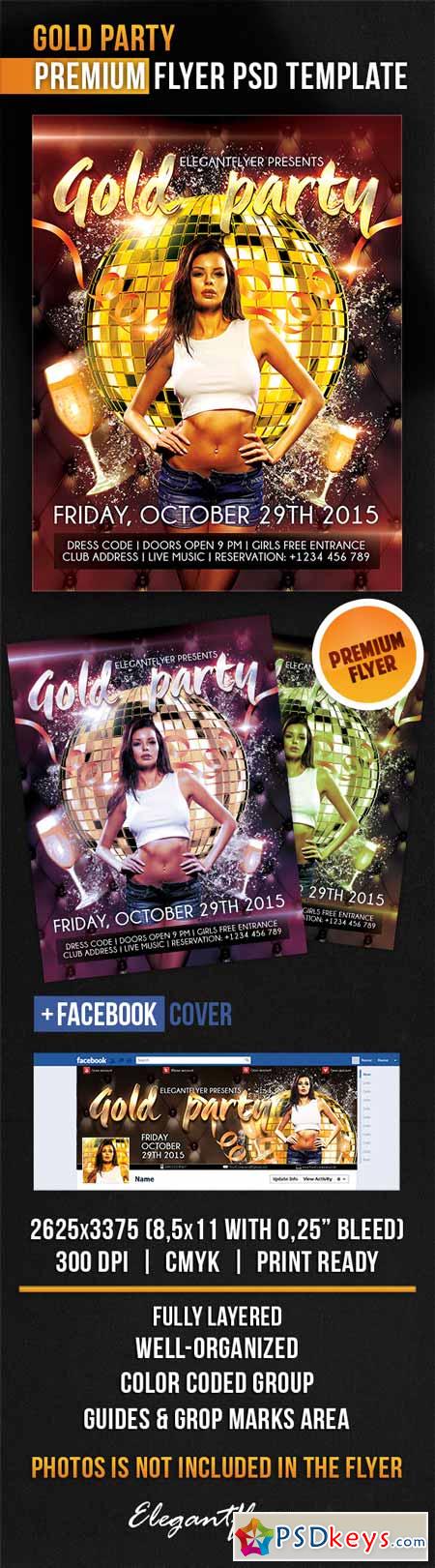 Gold Party  Flyer PSD Template + Facebook Cover
