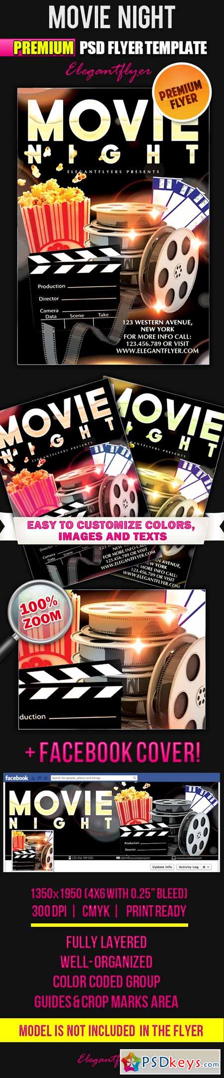 Movie Night – Flyer PSD Template + Facebook Cover