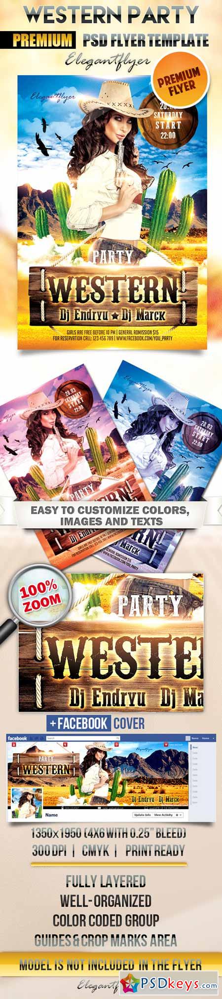 Western Party – Flyer PSD Template + Facebook Cover