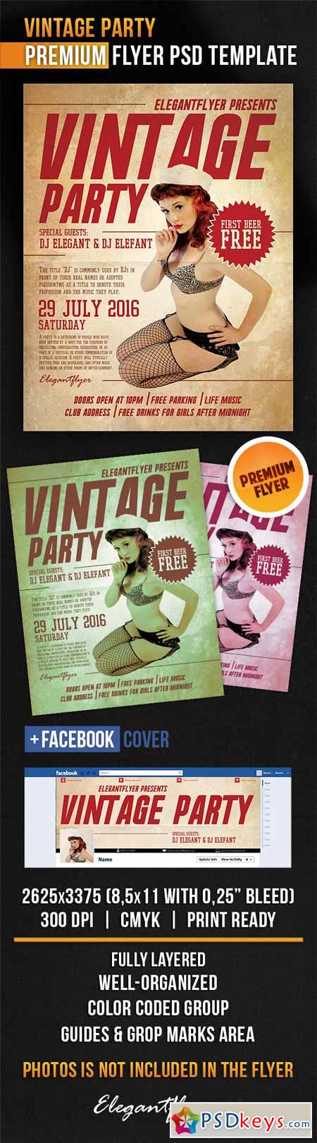 Vintage Party – Flyer PSD Template + Facebook Cover