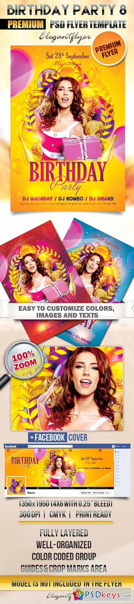 Birthday Party 8 – Flyer PSD Template + Facebook Cover