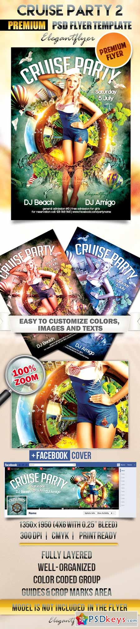 Cruise party 2  Flyer PSD Template + Facebook Cover