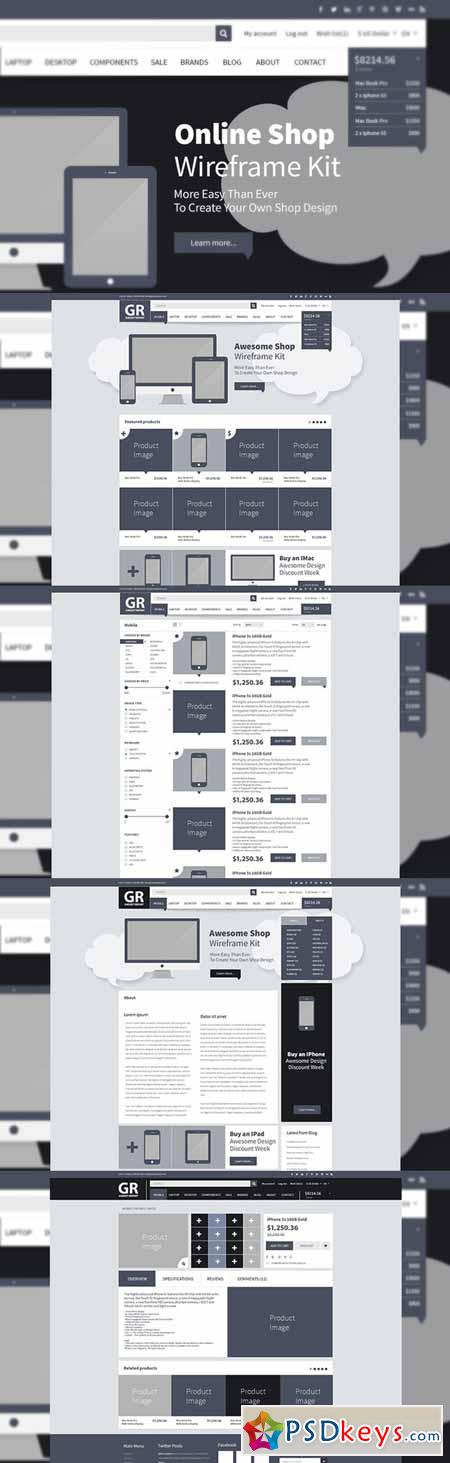Online Shop Webdesign Wireframe Kit 38125