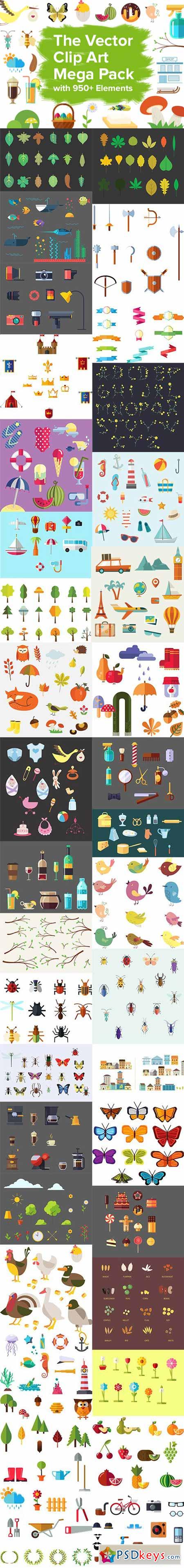 The Vector Clip Art Mega Pack with 950+ Elements