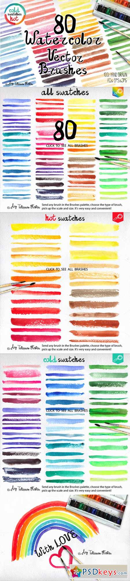 80 Watercolor Vector brushes 362349