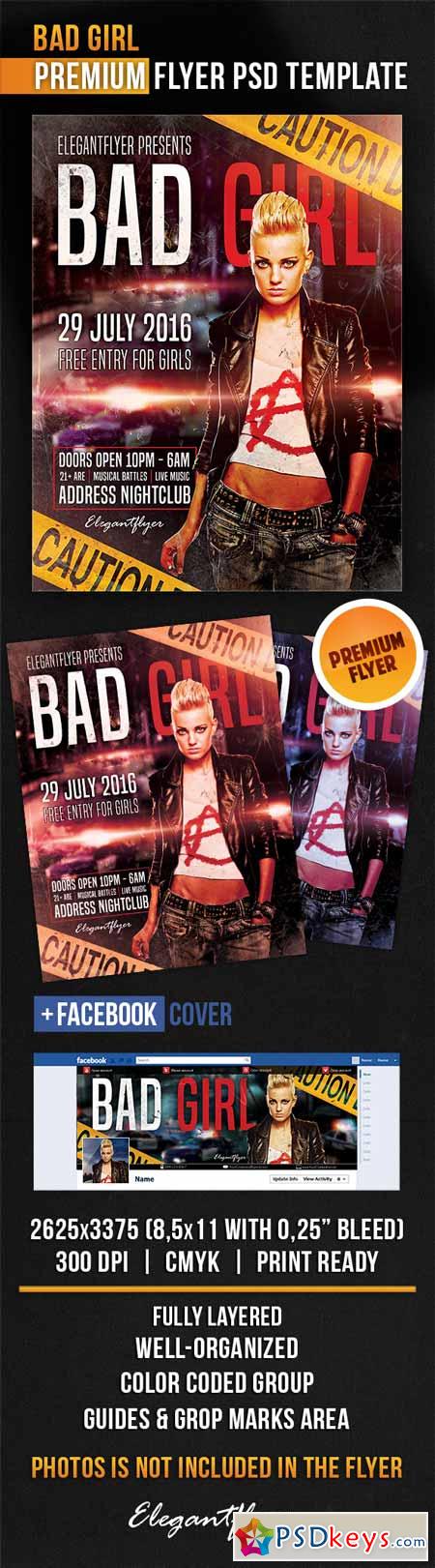 Bad Girl  Flyer PSD Template + Facebook Cover