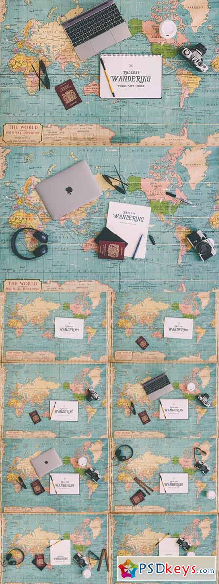 10 Flat Lay Travel Notebook Mockups 376573