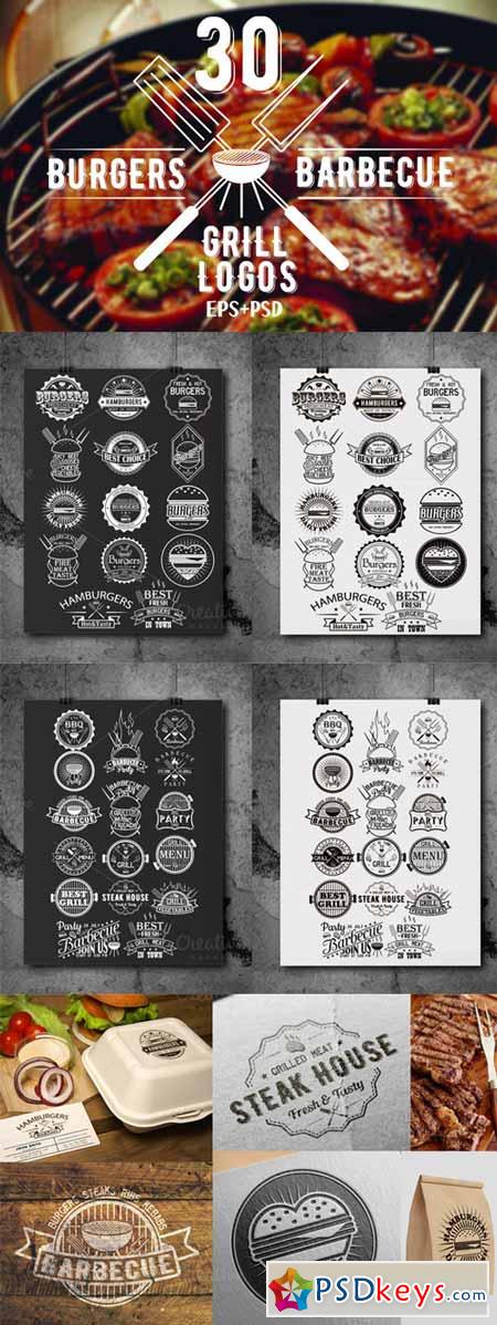 30 Burgers and barbecue logos bundle 375882