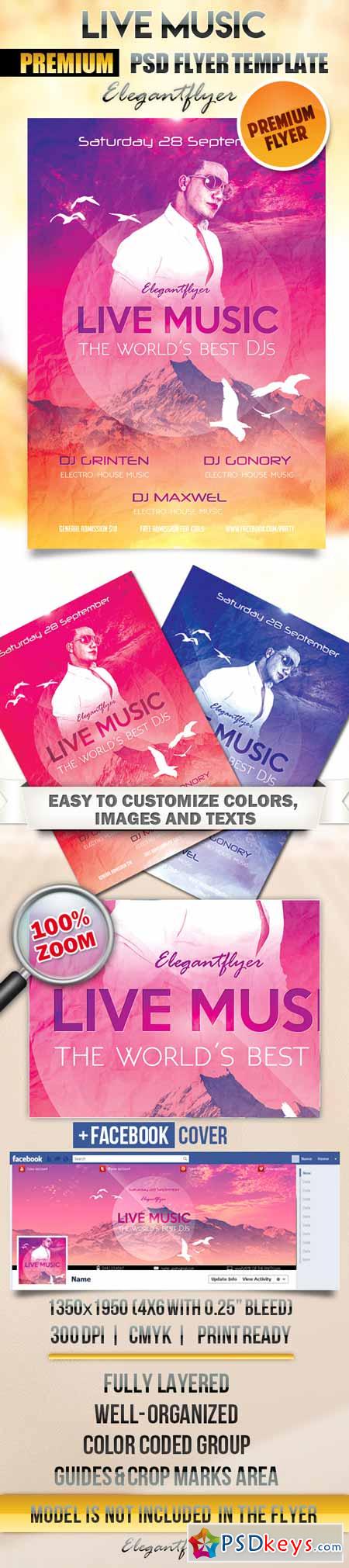 Live Music – Flyer PSD Template + Facebook Cover