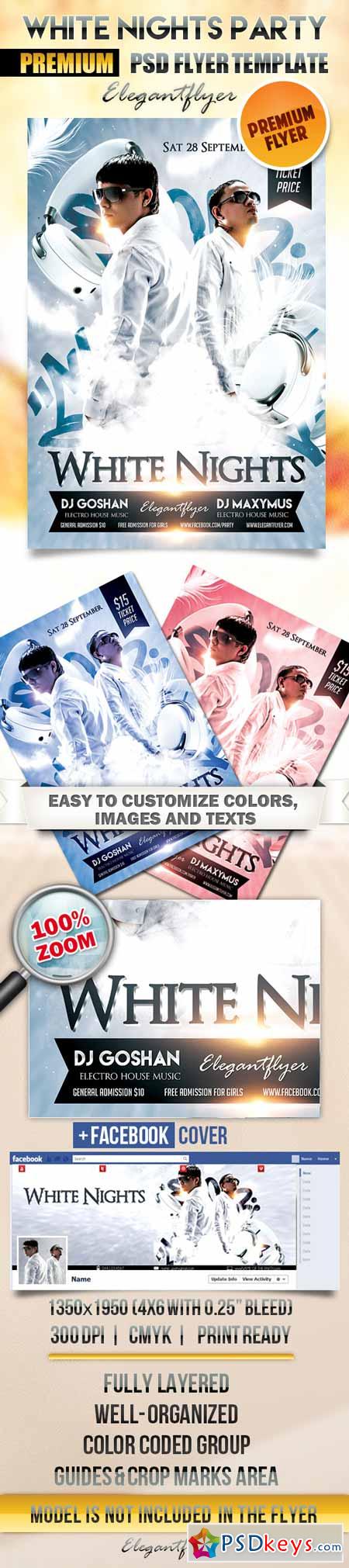 White Nights Party  Flyer PSD Template + Facebook Cover