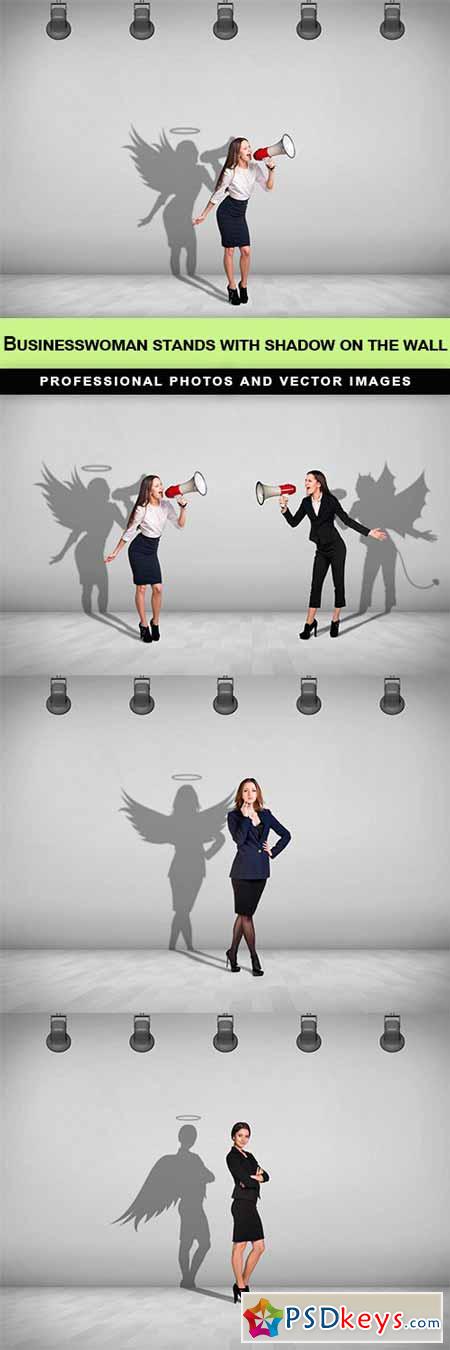 Businesswoman stands with shadow on the wall - 4 UHQ JPEG