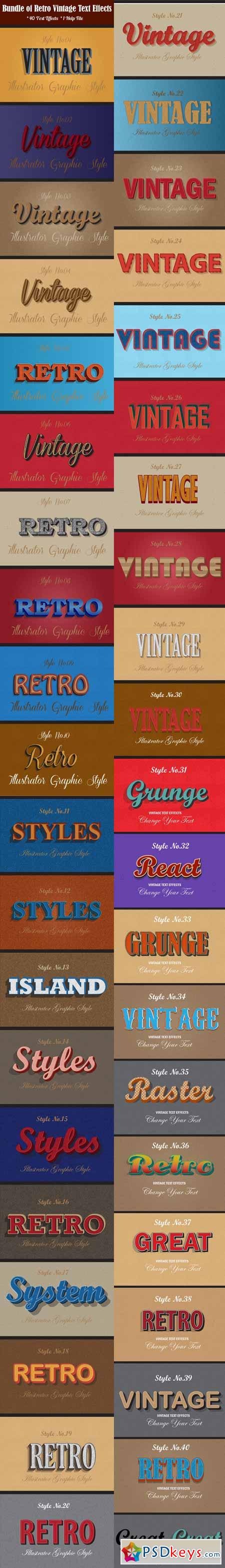 Bundle of Retro Vintage Text Effects 12913324