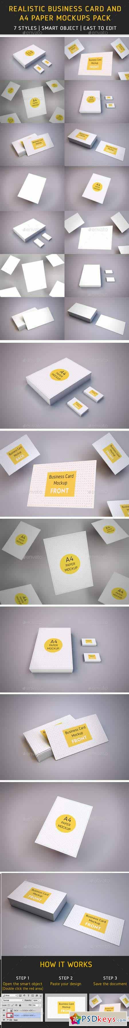 Realistic Business Card and A4 paper Mockup Pack 13192607