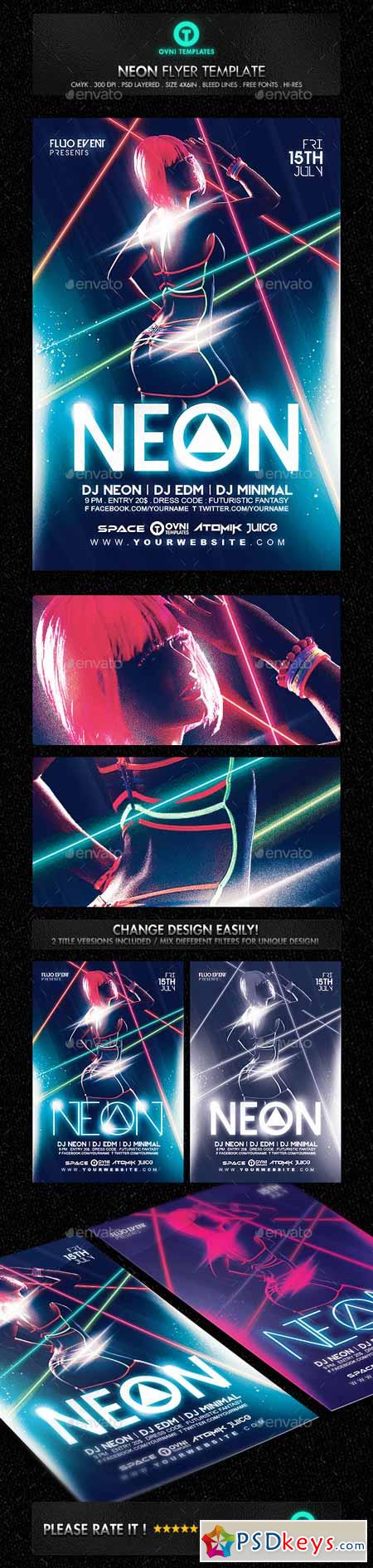 Neon Laser Fluo Light Sexy Flyer Template 13124617