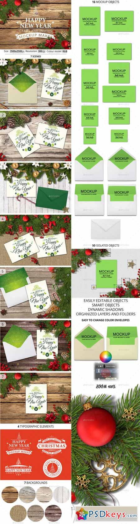 Happy New Year Cards And Invites Mockup Maker 12701120