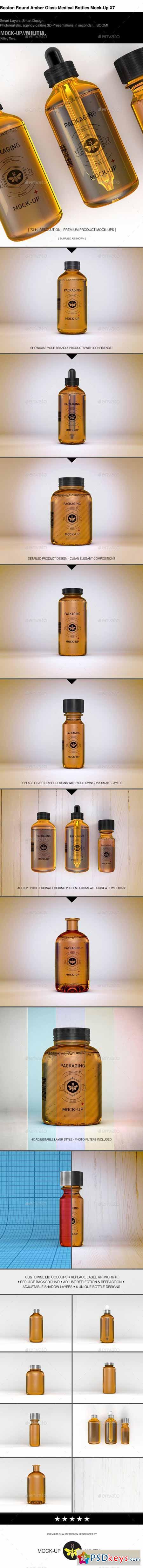 Boston Round Glass Medical Bottles Mock-Up